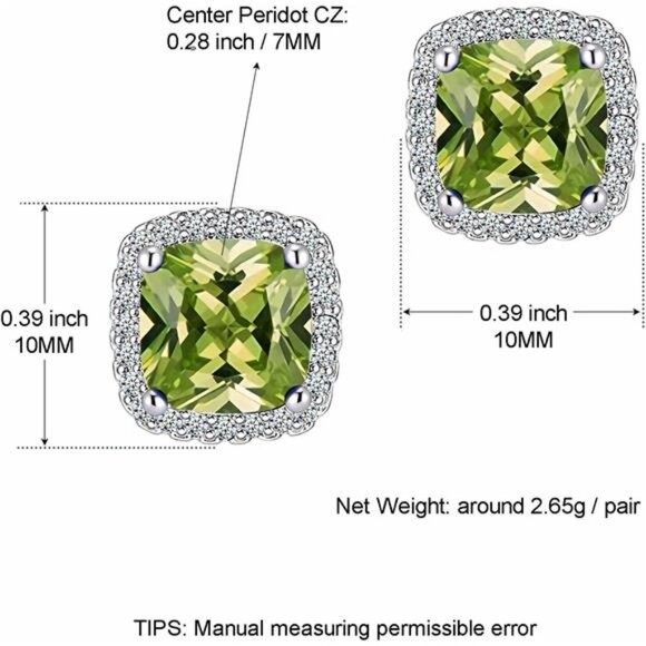 Peridot Halo Stud Earrings Cubic Zirconia Birthstone Simulated Diamond Jewelry - Picture 2 of 7
